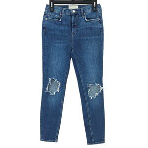 Free People Jeans Skinny Distressed Size 29 Stretch Mid Rise Med Wash Ankle Pant
